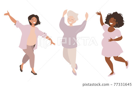 Group of Happy Pregnant Women Dance in Joy Group of Happy Pregnant Women Dance in Joy 77331645