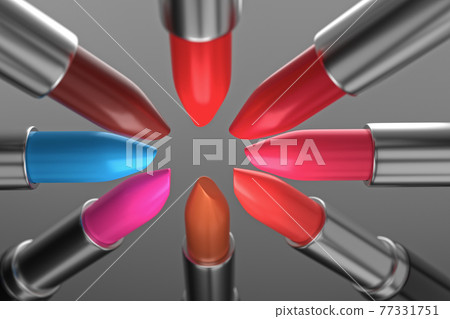 Lipstick is in a row with a different color. Lipstick is in a row with a different color. 77331751
