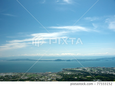 白雲擱置在湛藍的天空和下方的大海中 白雲擱置在湛藍的天空和下方的大海中 77333152