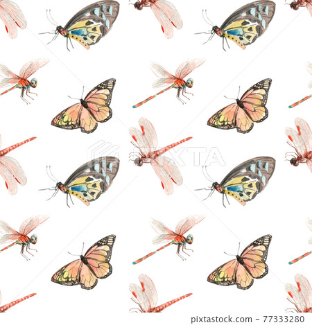 Spring butterfly pattern watercolor Spring butterfly pattern watercolor 77333280