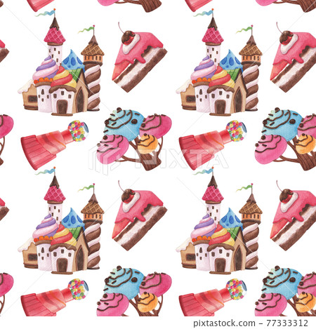 Candy land pattern watercolor - Stock Illustration [77333312] - PIXTA