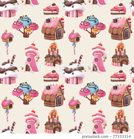 Candy land pattern watercolor - Stock Illustration [77333314] - PIXTA