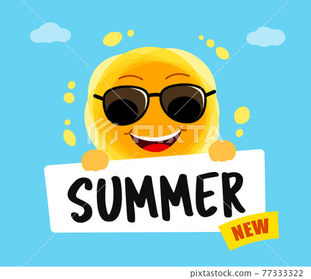 Funny sun with text Summer new. Yellow Cute sunshine cartoon character. 77333322