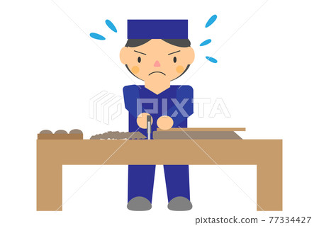 蕎麥麵工匠正在切蕎麥麵 蕎麥麵工匠正在切蕎麥麵 77334427