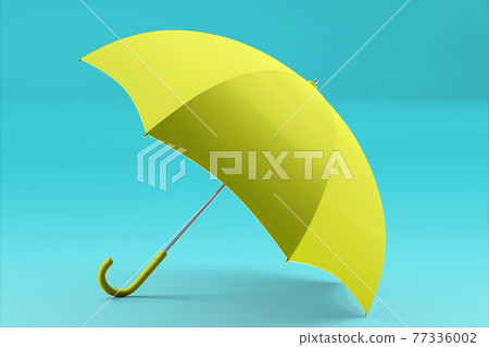 3d rendering umbrella front and top view. realistic mockup of blank parasol with wooden handle, classic accessory for rain protection in spring, autumn or monsoon season 77336002