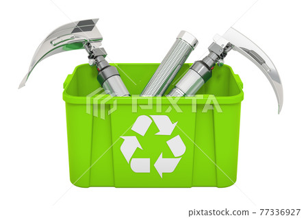 Recycling trashcan with laryngoscopes. 3D rendering 77336927