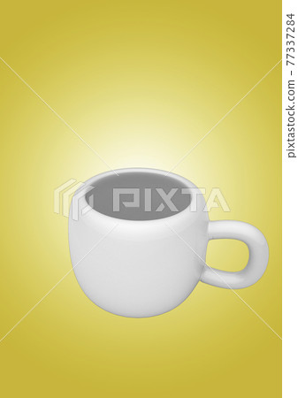 Isolated simply antique porcelain white tea cup on saucer  on white background. Vintage looks style. 3D Illustration 77337284