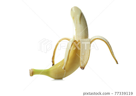 Banana with condensed milk isolated on white background 77339119