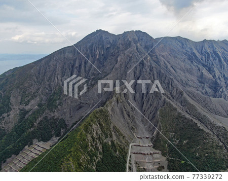 Aerial view near the summit of Mt. Mitake on Sakurajima Aerial view near the summit of Mt. Mitake on Sakurajima 77339272