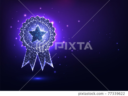 Futuristic glowing low polygonal best quality award badge concept 77339622