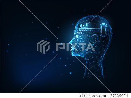 Futuristic lowing low polygonal silhouette of head with key symbol isolated on dark blue Futuristic lowing low polygonal silhouette of head with key symbol isolated on dark blue 77339624