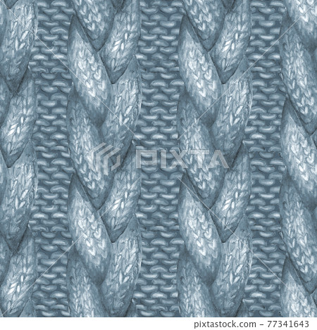 Blue navy realistic knitted seamless pattern. Watercolor hand paint cozy warm knit texture 77341643
