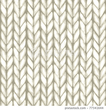 White realistic knitted seamless pattern. Watercolor hand paint cozy warm knit texture 77341644