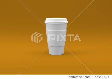 Plain white Coffee cup isolated on colored background. 3D illustration. suitable for your design element. 77341824