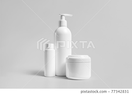 High resolution cosmetic bottle package 3d rendering isolated mockup fit for your design element. High resolution cosmetic bottle package 3d rendering isolated mockup fit for your design element. 77342831