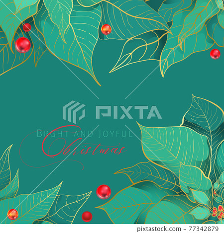 Bright and Joyful Christmas square green banner 77342879