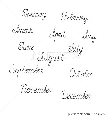 Months of the year names set, hand drawn vector illustration, calligraphic lettering for planner, calendar, schedule, timetable Months of the year names set, hand drawn vector illustration, calligraphic lettering for planner, calendar, schedule, timetable 77342888