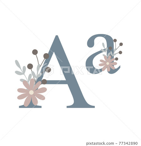 Letters of alphabet decorated with flowers, floral monogram vector illustration in simple boho style, flat pastel colored decorative lettering Letters of alphabet decorated with flowers, floral monogram vector illustration in simple boho style, flat pastel colored decorative lettering 77342890