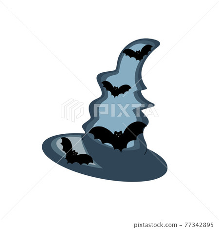 Witch hat festive clothes, cute fancy magic accessory vector flat style simple illustration, isolated object clipart useful for Halloween party decoration, hand drawn image, cartoon spooky character Witch hat festive clothes, cute fancy magic accessory vector flat style simple illustration, isolated object clipart useful for Halloween party decoration, hand drawn image, cartoon spooky character 77342895