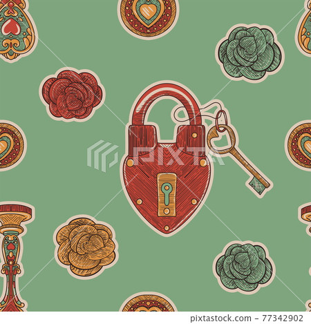 Valentine Day green vintage seamless pattern Valentine Day green vintage seamless pattern 77342902