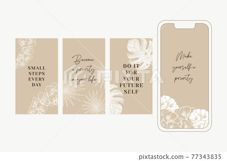 Elegant gold tropical florals stories templates collection. Vertical design templates. Vector illustration 77343835