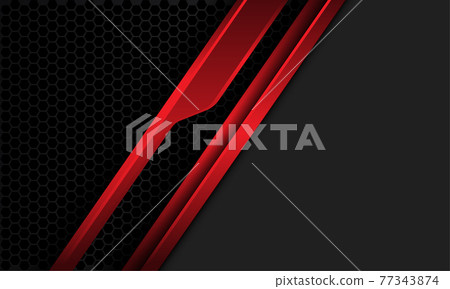 Abstract red metallic line cyber slash on dark grey hexagon mesh with blank space design modern futuristic background vector illustration. 77343874