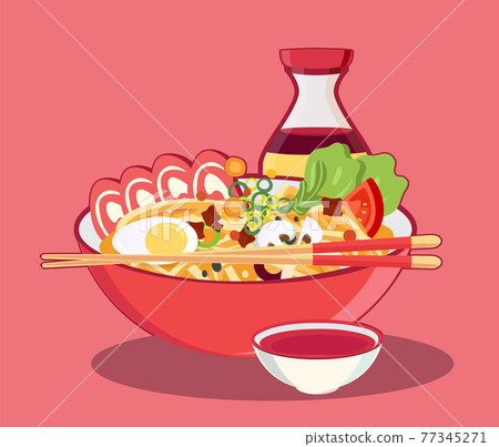 Traditional chinese soup with noodles, Japanese ramen noodle Traditional chinese soup with noodles, Japanese ramen noodle 77345271