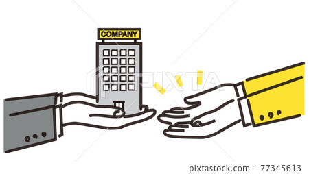 Hands to hand over the company, simple illustrations of business succession / business succession, vector 77345613