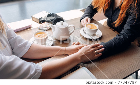 Mental health, wellness, support, emotional stress, therapy concept. Communication session of woman psychologist and client. Psychotherapy or talk therapy 77347787