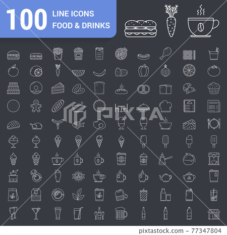 100 Food and Drinks Line Icons 77347804