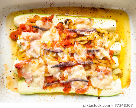 Zucchini baked with vegetables in baking dish Zucchini baked with vegetables in baking dish 77348307