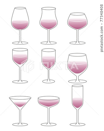 Wine glass illustration set (with white frame) 77348408