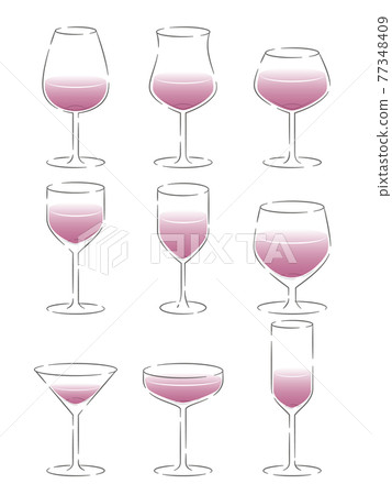 Wine glass illustration set (with white frame) 77348409