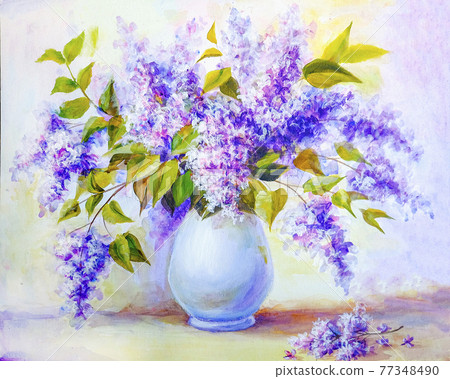 Lilacs in a Vase, oil painting on canvas - Stock Illustration [77348490 ...