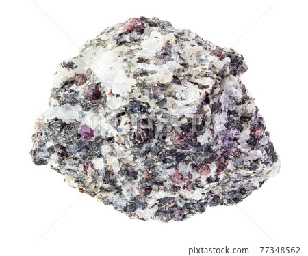 Corundum crystals in rough gneiss rock on white Corundum crystals in rough gneiss rock on white 77348562