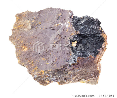 black Goethite in rough Limonite stone on white 77348564