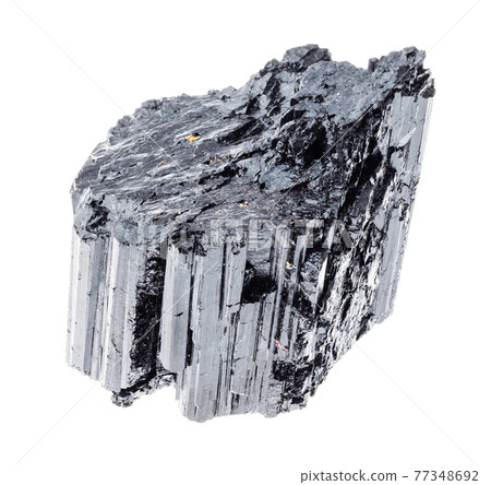 rough black Tourmaline (Schorl) crystal on white 77348692