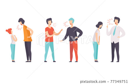 Man and Woman Quarrelling and Arguing with Each Other Shouting and Yelling Vector Illustration Set 77349751