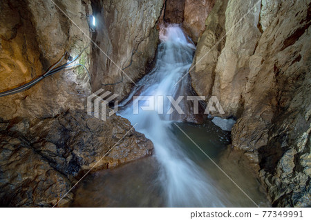 Stunning view waterfall of Stopica cave in Zaltibor, Serbia. 77349991