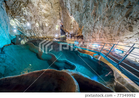 Stunning view of baths of Stopica cave in Zaltibor, Serbia. Stunning view of baths of Stopica cave in Zaltibor, Serbia. 77349992