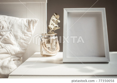 white portrait frame mockups, Scandinavian interior  neutral color palette. 77350058