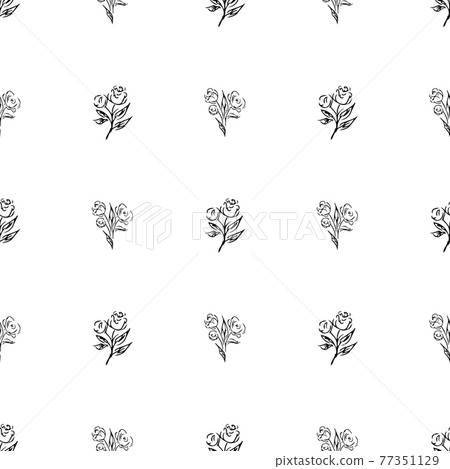 Doodle simple vector seamless pattern of hand-drawn peonies. Seamless pattern of hand-drawn peonies. Isolated on white background. 77351129