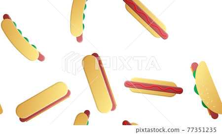 Seamless endless pattern of assorted delicious satisfying hot hot dogs, fast food on a white background. Texture Seamless endless pattern of assorted delicious satisfying hot hot dogs, fast food on a white background. Texture 77351235