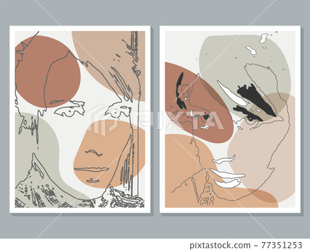 Modern art face. Set of abstract minimal shapes and lines. Home decor design. Hand drawn watercolor effect painting shapes and line art faces. Contemporary design. Modern art face. Set of abstract minimal shapes and lines. Home decor design. Hand drawn watercolor effect painting shapes and line art faces. Contemporary design. 77351253
