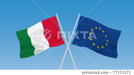 EU and Italian flags 77351571