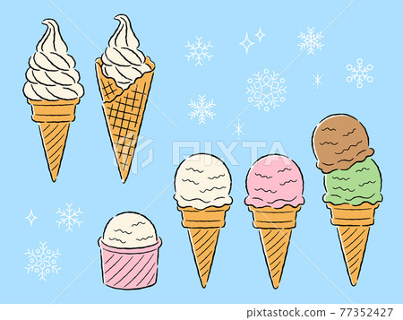冰淇淋和軟冰淇淋的手繪插圖 77352427