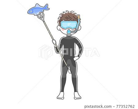一個人穿著潛水衣並進行皮膚潛水的插圖 77352762
