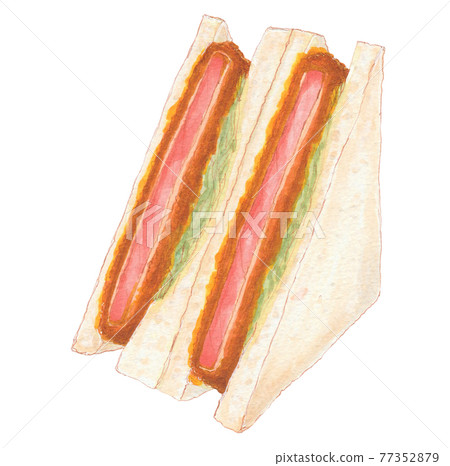 手繪餐飲菜單火腿肉排三明治 77352879