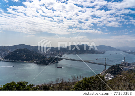 View of the Kanmon Strait from Hinoyama Park, Shimonoseki City, Yamaguchi Prefecture 77353398