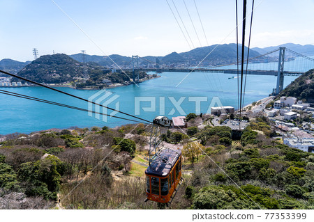 View of Turkish Tulip Garden and Kanmon Strait from Hinoyama Park, Shimonoseki City, Yamaguchi Prefecture 77353399